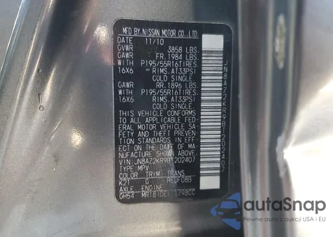 2011 Nissan Cube Base z USA, uszkodzony, nr VIN JN8AZ2KR9BT202407